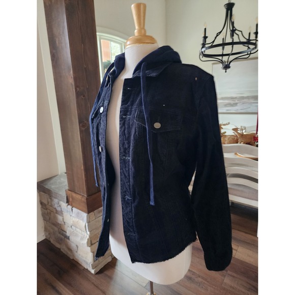 DEAR JOHN Anthropology Womens Corduroy Plaid‎ Jacket Blue Green Hooded Size S - Picture 3 of 9